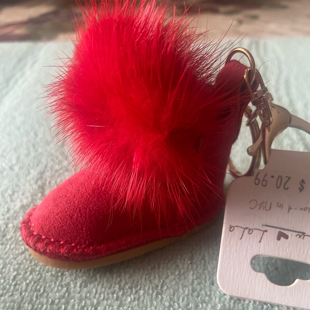 Faux fur boot keychain